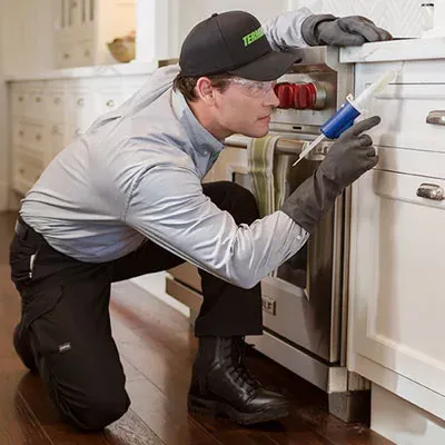 Termnix pest tech working in kitchen